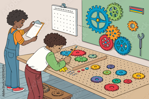 Gears And Mechanisms With Children Assemblin