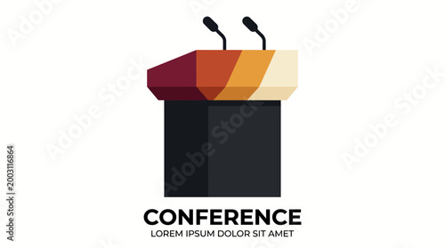 Photography An artistic representation of a conference podium with microphones, ideal for promoting events and speaking engagements focusing on communication and collaboration