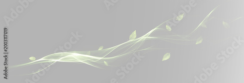 Photos Abstract neon green leaves with sparkling dust and dynamic flow effect, gust of