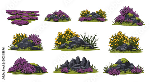 Quadro su tela A collection of vector illustrations depicting various natural rock formations s