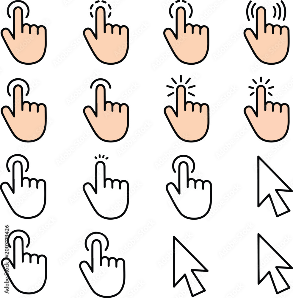 Fototapeta premium Hand Cursor Icons Set for User Interface and Digital Interaction Design