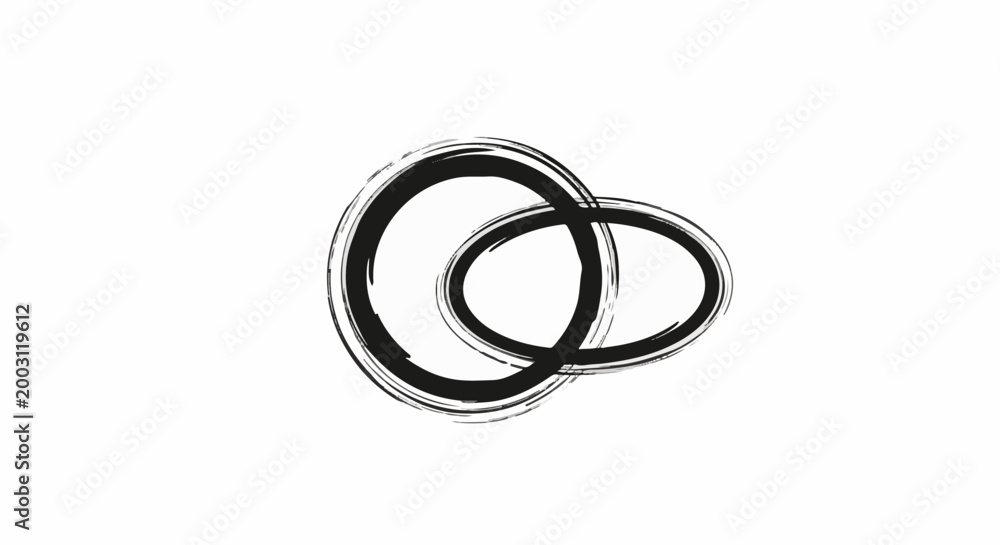 Naklejka premium Abstract interlocking circles, hand-drawn style, black ink on white background