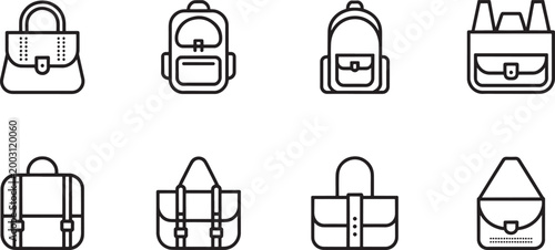 Collection of diverse bag icons: handbags, backpacks, and satchels