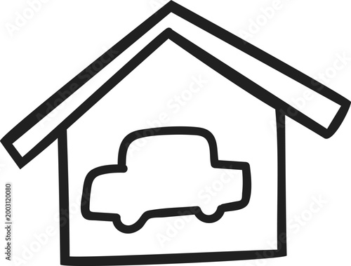House with Car Silhouette Garage Icon