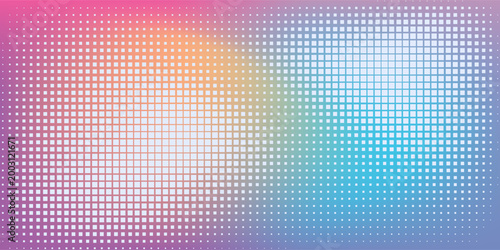 Vector Chequered Halftone Pattern Smooth Curved Border Red Blue Abstract Background. Checkered Rounded Square Dots Blur Texture Pop Art Design.