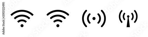 Collection of wireless network and signal transmission icons for modern digital technology use.