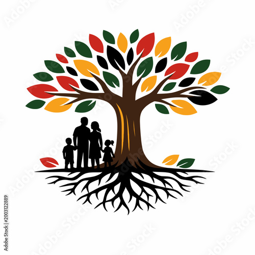 Family Tree with parents, children, and tree roots symbolizing growth