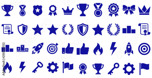 Award & Trophy cup icon set. Winning icons collection. Award symbols collection. Trophy Cup and Winner Medal silhouette Vector