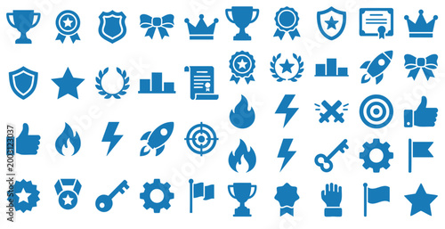 Award & Trophy cup icon set. Winning icons collection. Award symbols collection. Trophy Cup and Winner Medal silhouette Vector