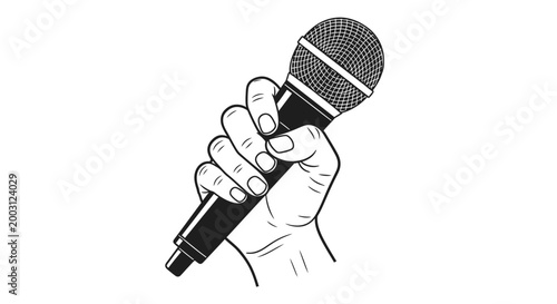 Hand Holding a Black Microphone.