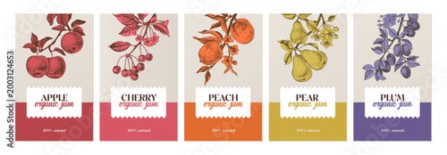 Fruit jam vector labels set