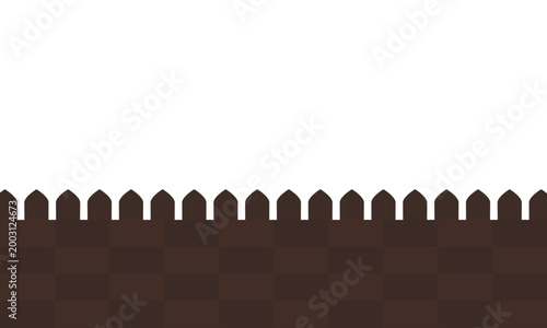 Canvas-taulu Dark brown fort wall and battlement silhouette border with empty white copy spac