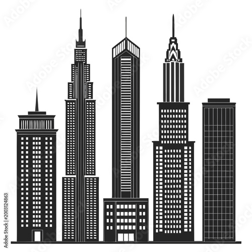modular skyscraper silhouette elements with separate high rise buildings and office towers for custom city design