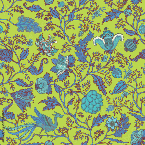 Chintz inspired Floral vintage seamless pattern in Jacobean style for retro w...