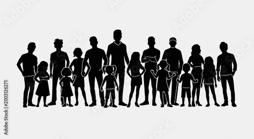 Silhouettes of people standing together family.