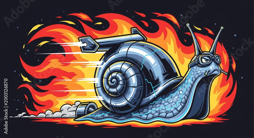 Obraz na plátně Speeding Snail with Flames and Rocket Boosts.