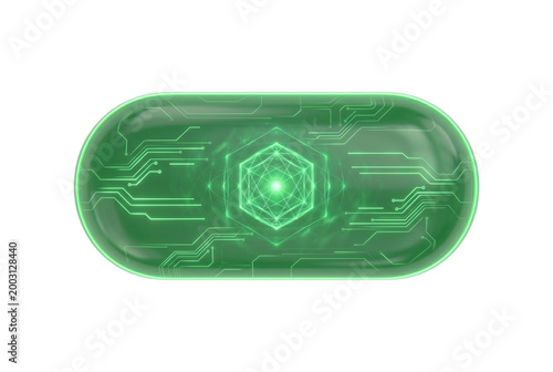 Futuristic glowing green high-tech capsule, transparent background