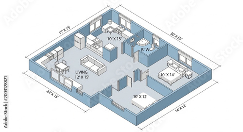 Modern architectural floor plan design with furniture layout.