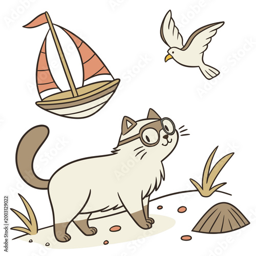 Creative SVG: Silly Birman with wearing glasses in a Ocean Breeze colored Beach day theme