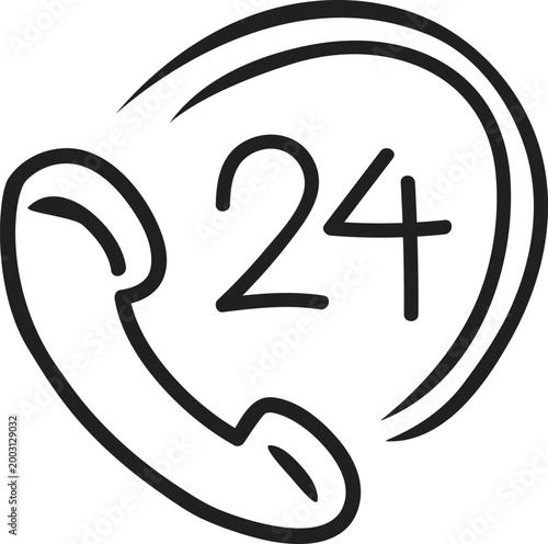 Hand-drawn 24 Hours Phone Service Icon