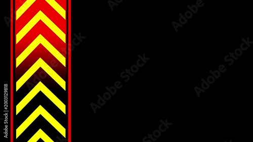 A vertical red bar on the left side of the black background features downward pointing arrows indicating a decrease or a downward movement progress