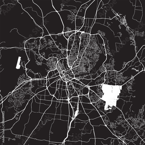 Bild auf Leinwand Nashville Tennessee Vector Map, Detailed City Street Map Black and White Minimal