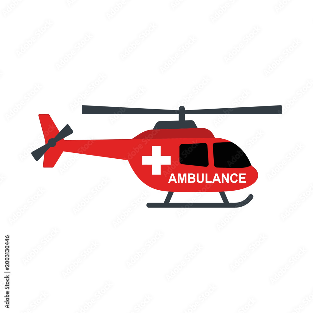 Fototapeta premium Red Ambulance Helicopter in Flight Medical Aid