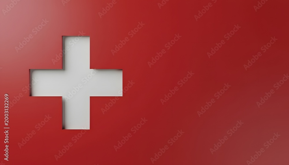 Fototapeta premium Minimalist Swiss flag cross emblem on a red background
