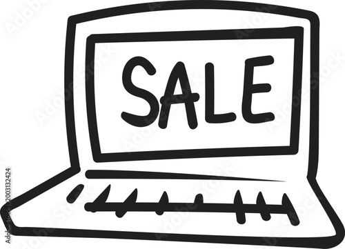 Laptop Computer with "SALE" Discount Banner Icon