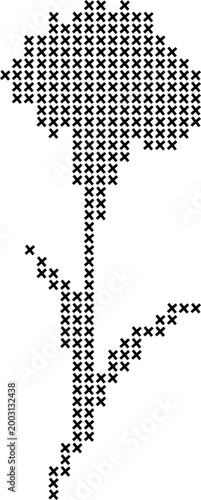 Minimalist pixel art carnation icon for embroidery and needlework