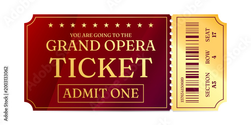 Realistic ticket admit for festivals, event, theater, concert, play.
