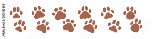 Cat and dog paw prints set. Pet footprints, pawprints, patterns. Animal foot marks, step impressions. Footmark imprints from canine and feline. Flat vector illustrations isolated on white background.