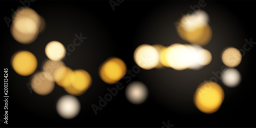 Gold Shimmer Bokeh Background, Holiday Lights on Black