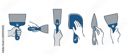 Putty Knives Hand Tools Set, Construction Spatula Icons, Drywall Taping Repair Equipment for Home Renovation and Professional Painting Projects, Flat Vector Illustration Isolated on White Background
