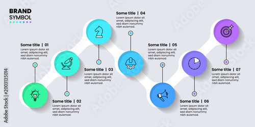 Infographic template. White line with 7 circles