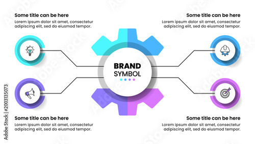 Infographic template. Gear with 4 circles and icons