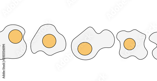 Bilde på lerret Fried eggs Egg Colored seamless horizontal border hand drawn illustration
