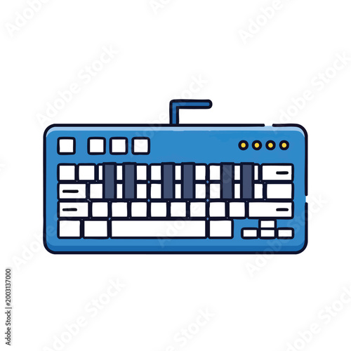 Illustration of a blue musical keyboard synthesizer controller.