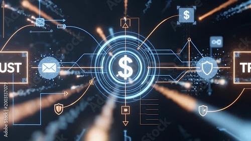 Digital Global Finance Network with Dollar Sign and Trust Concept