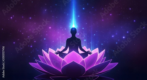 Happy yoga day colorful concept with silhouette and lotus flower background
