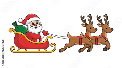 Santa Claus riding in sleigh pulled by two reindeer