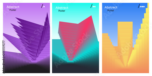 Abstract geometric 3D layered shapes futuristic poster set