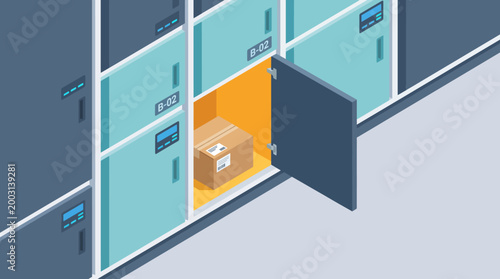 This image depicts a sleek modern locker with a package inside it, showcasing convenience in urban living and the delivery system in contemporary environments.