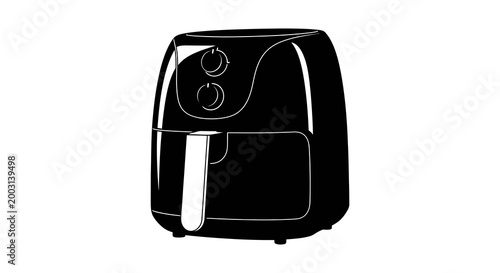 Black air fryer silhouette on white background modern kitchen appliance illustration