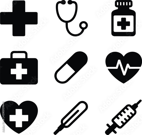 Minimalist black and white medical collection healthcare vector illustration EPS PNG file