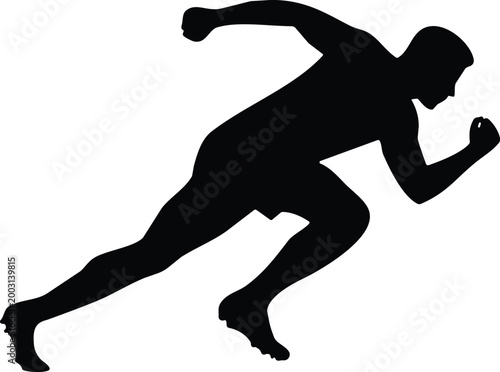 Silhouette of running young man icon. Vector illustration