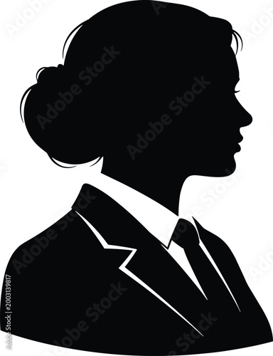 Silhouette of woman in business attire with bun hairstyle vector illustration EPS PNG file