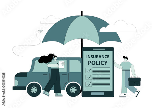 Car insurance concept. Insurance agents. Compensation for damage to vehicles. Sale of insurance.eps