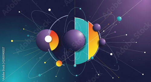Vibrant atom model with colorful electrons orbiting nucleus in space representing science and technology concepts