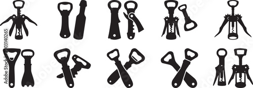Bilde på lerret A set of 10 bottle opener silhouette vector, black and white silhouette vector i